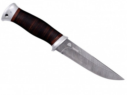 Охотничий нож Пикник (рукоять - наборная кожа, алюминий, дамаск)